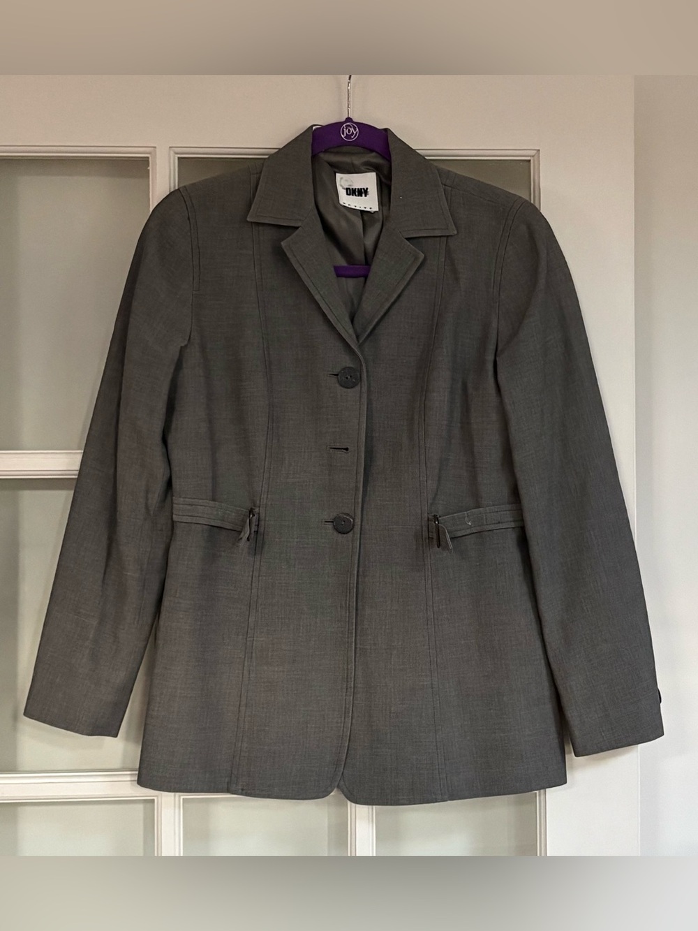 DKNY Petite Grey Cotton Button-Front Blazer Jacket Size P6